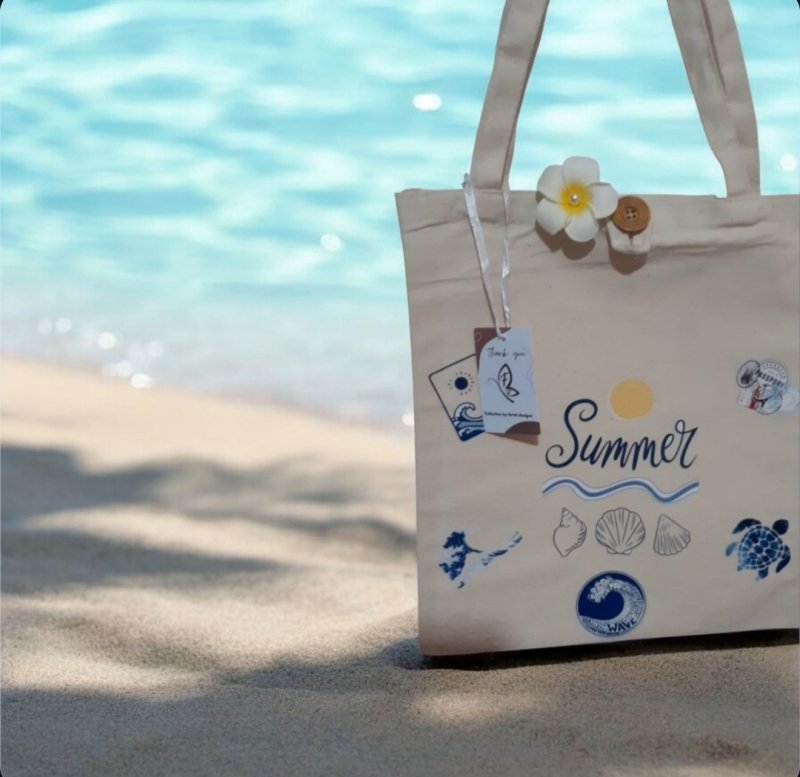 Tote Bag Summer et Stickers avec fermeture bouton